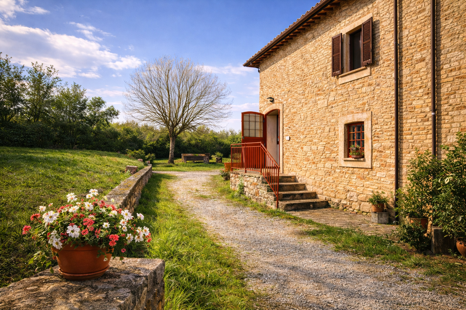 Sandra davanti alla Dimora di famiglia